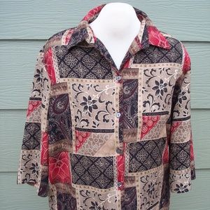 Allison Daley Camp Shirt Sz 14 L Red Black Brown